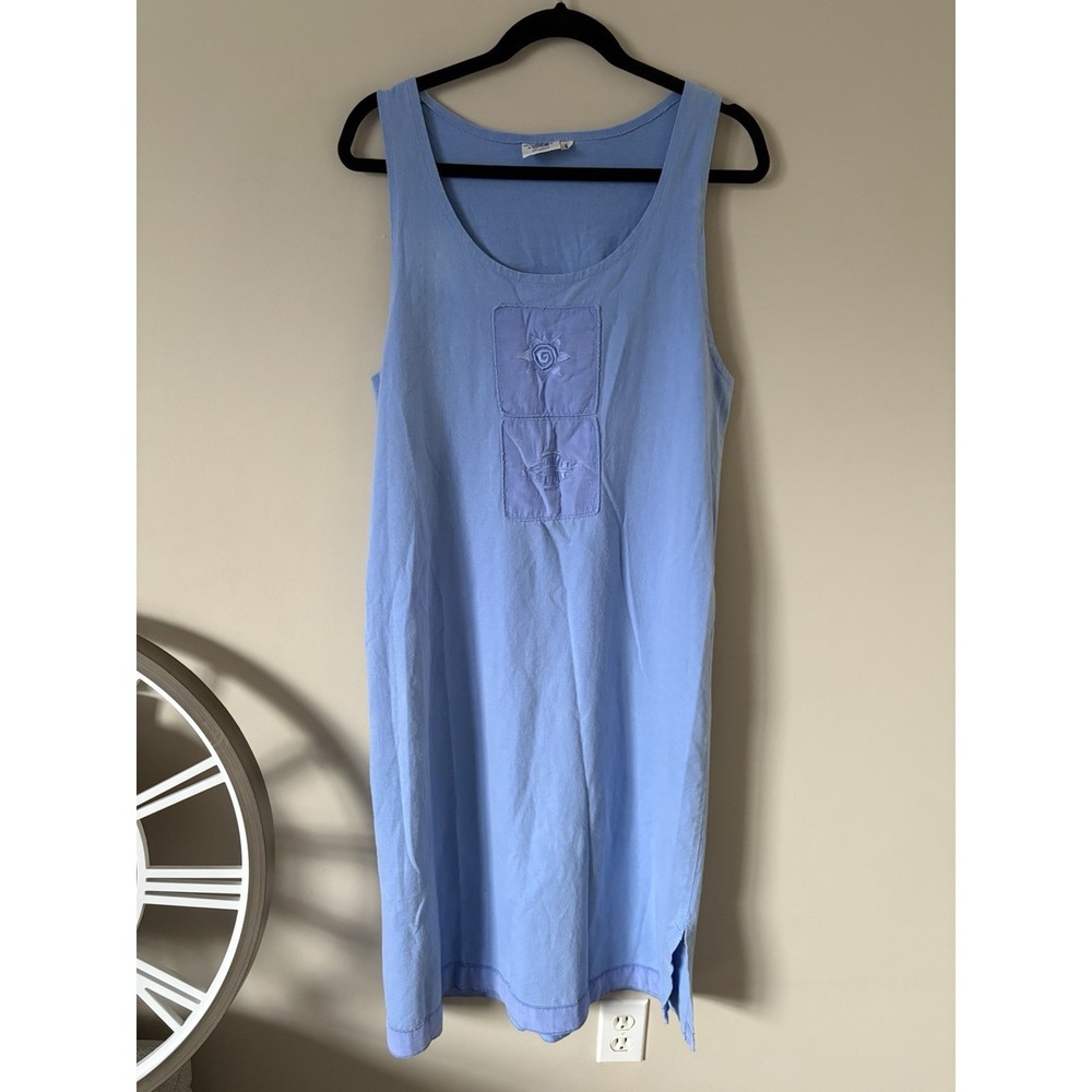 Johnny Was Oversized Y2K Maxi Dress Womens S Blue Embroidered Flower Vntg 90s